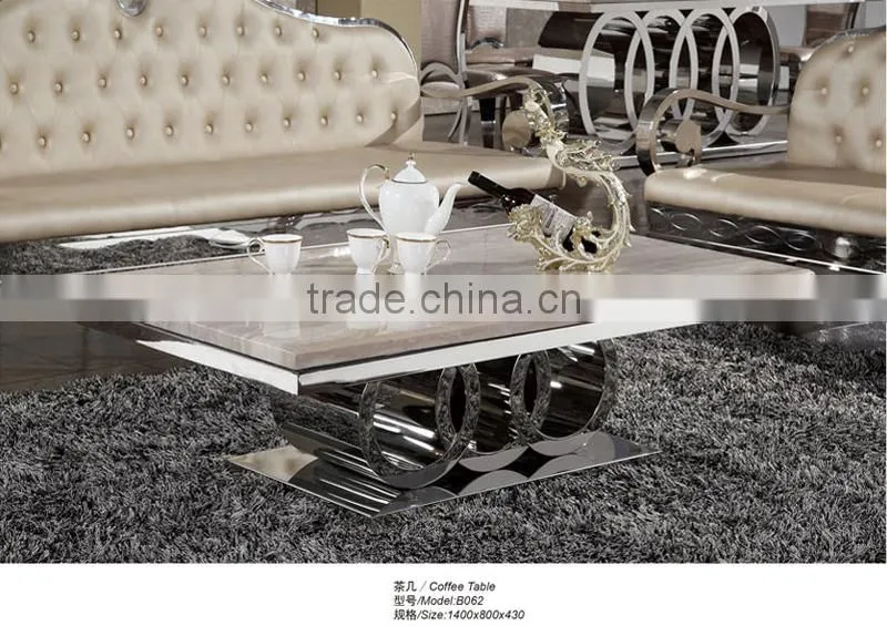 Foshan factory stainless steel tea/coffee/center table furniture with marble top