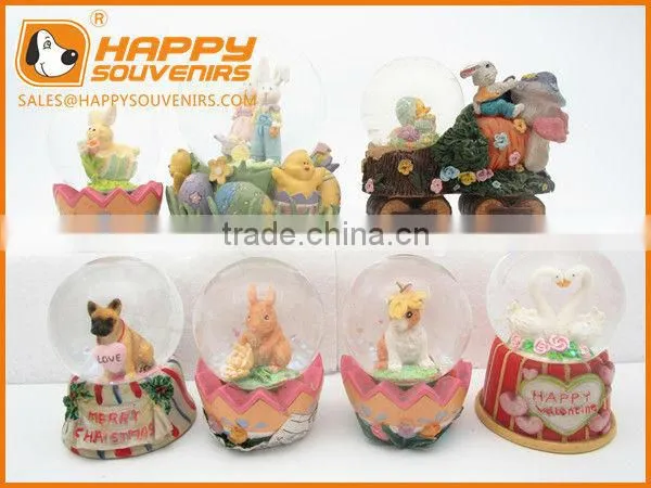 vivid 3D house, tree and birds with purple base snow globe diameter 65mm