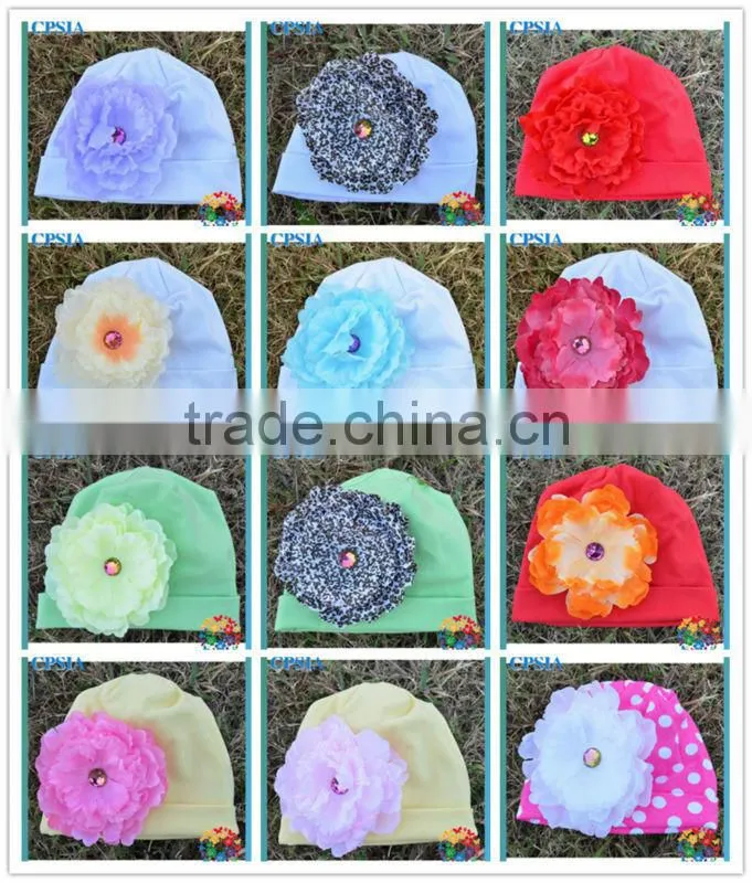 Wholesale organic cotton beanies with daisy flower for infant and toddle