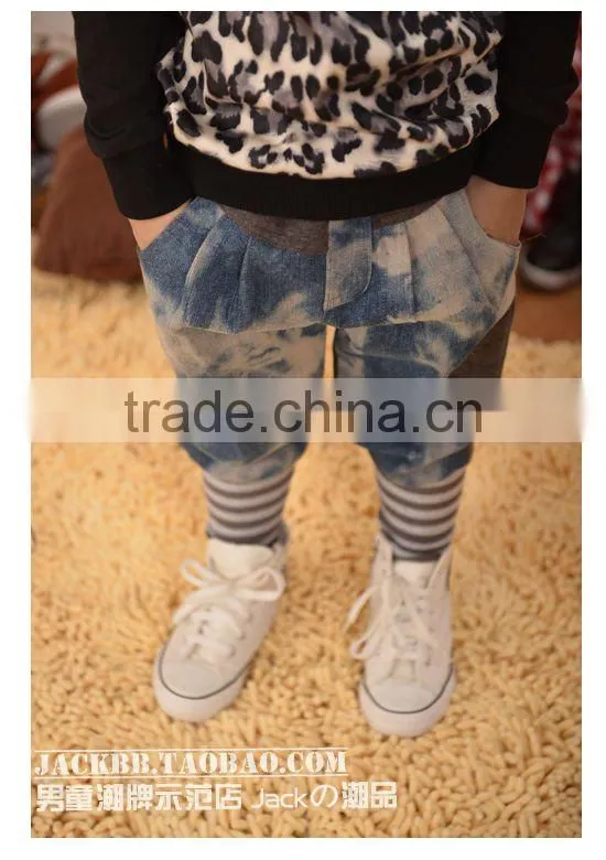 2016 new style Autumn Korea Style kids leather +jeans Pants