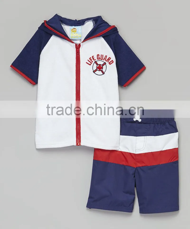 2016 New Boys Swimwear With Navy Lifeguard Cover-Up And Boardshorts Boys Beachwear Boys Wear B-NP-TR905-400