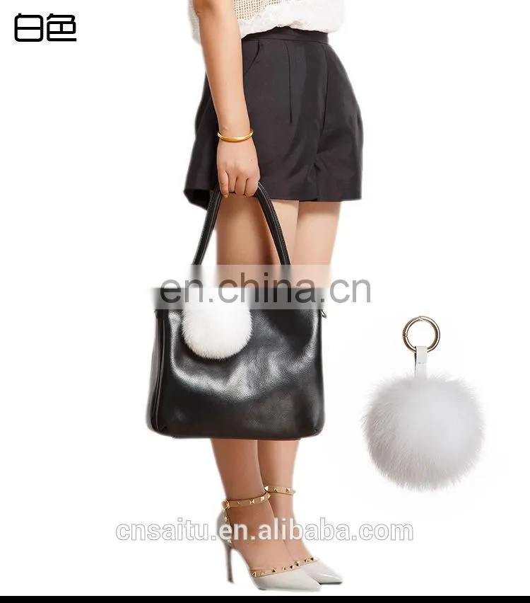 Womens Bag Decoration Charm Handbag Pompom Real Fox Fur Keychains