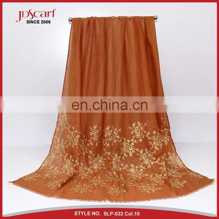New designs multiple colors pashmina scarf muslim woman with embroidery pattern