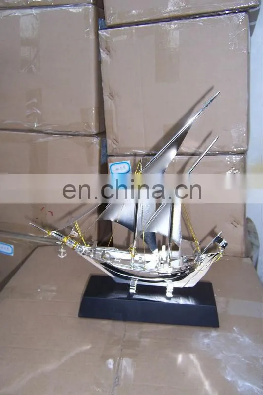 Ferry 3d Metal Ship Model, Silver Metal Ship Model on Clear Crystal Base Souvenir Gifts