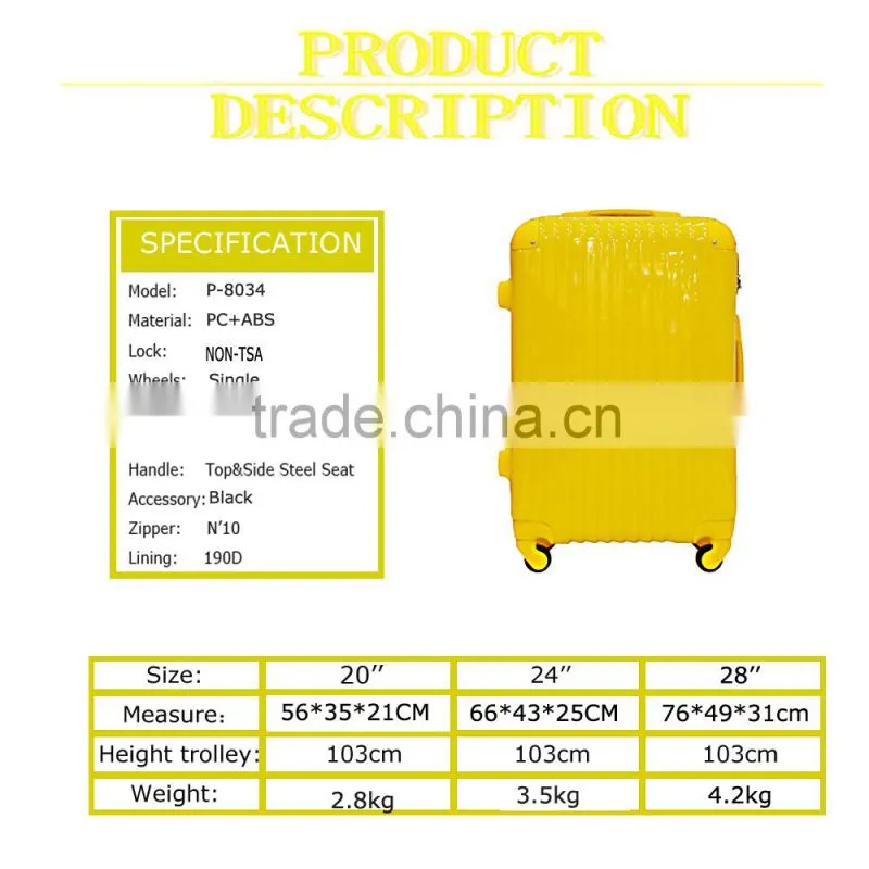 2015 pc abs 20/24/28 colorful hard shell luggage set Manufacturers recommend