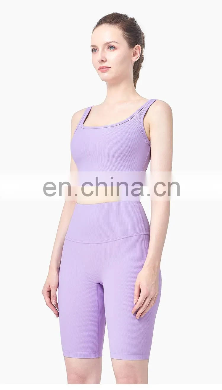 Eco Yoga Bra 2021 Ribbed Square Back Yoga Sports Bra Wear Gym Clothing Womens Fitness Top