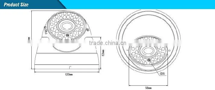 1/2.8" H.264 Dome Camera HD IP P2P Color Outside Adjust Varifocal IR CCTV Camera