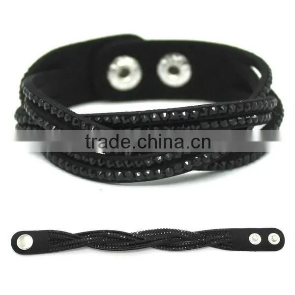 New design rhinestone pu bracelet for woman
