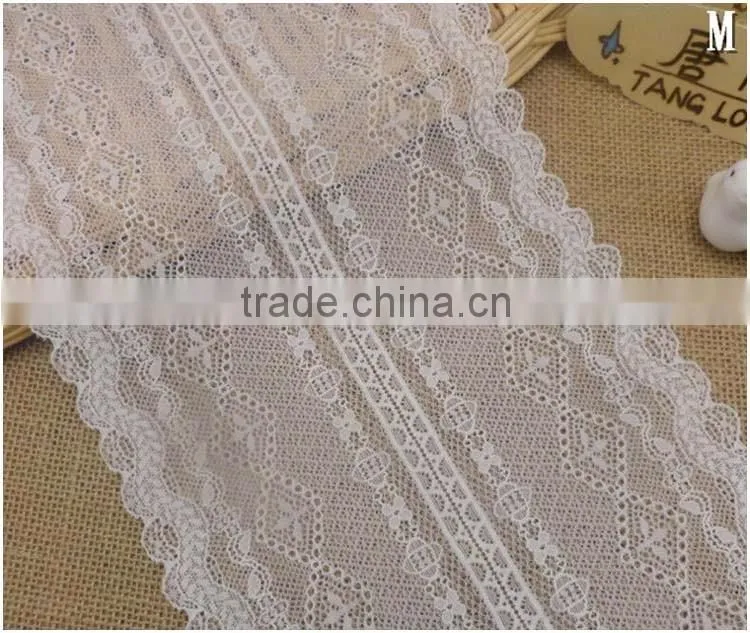 Factory in Stock 7.48" Lace,19cm New Design Eslatic White Women Inner Underwear Nylon Fashion Warp Knitted Lace