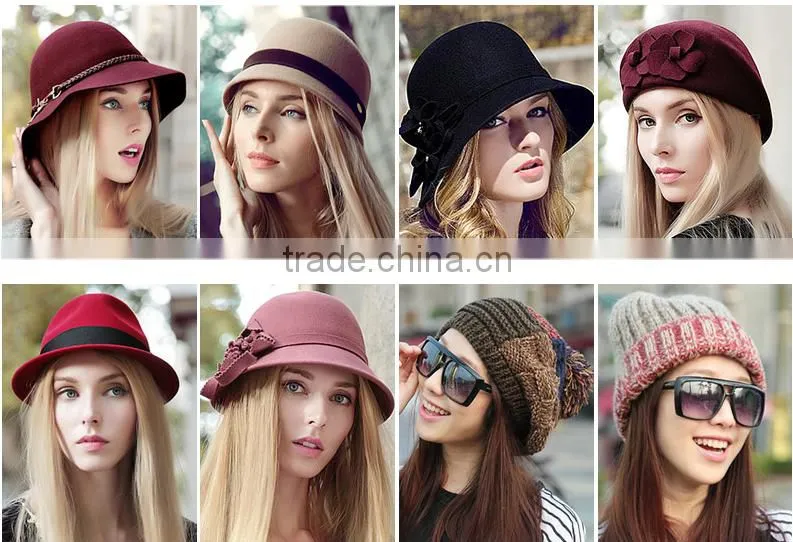 Wholesale winter wide brim wool felt pink hat