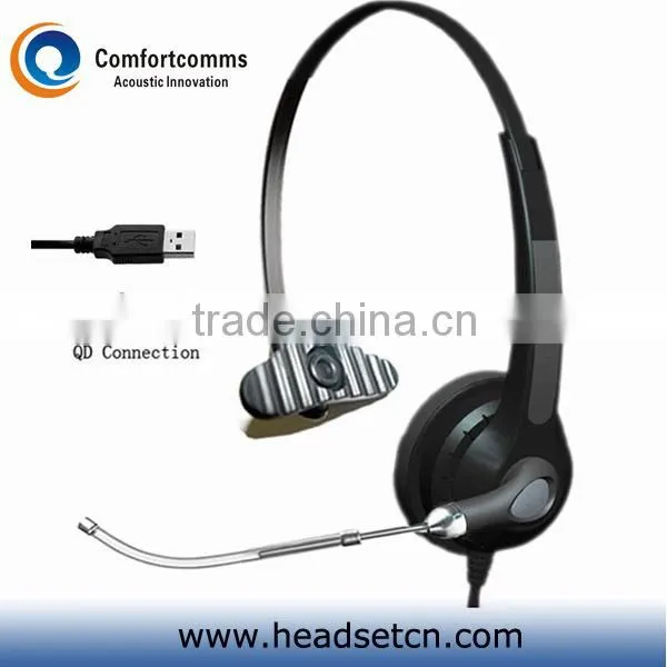 Monaural noise cancelling USB headset call center