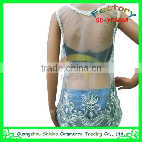 Elegant white woman blouse fashion mesh embroidery lace blouse