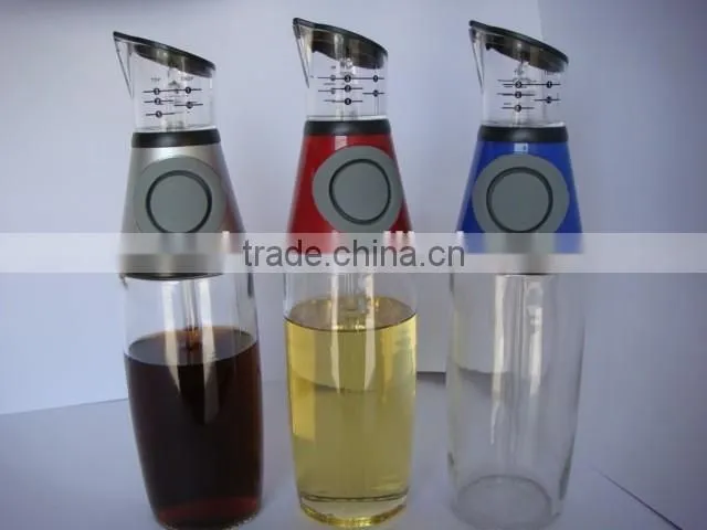 Press and Measure Olive Oil Glass Bottle- Salad Dressing Dispenser Infuser - Vinegar Pourer