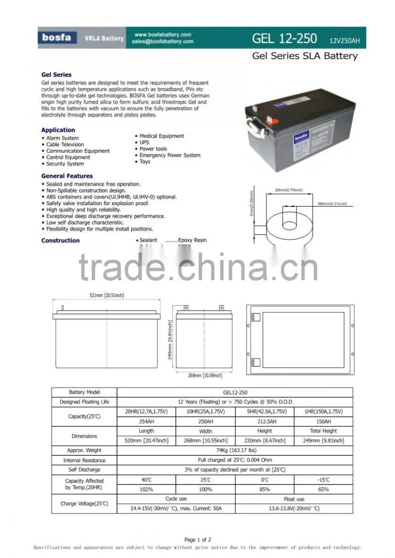 solar battery system gel battery 12v 250ah off grid battery