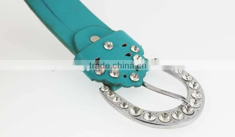 New Women fashion pu leather rhinestone belt with shiny silver rhinestone buckles in yiwu