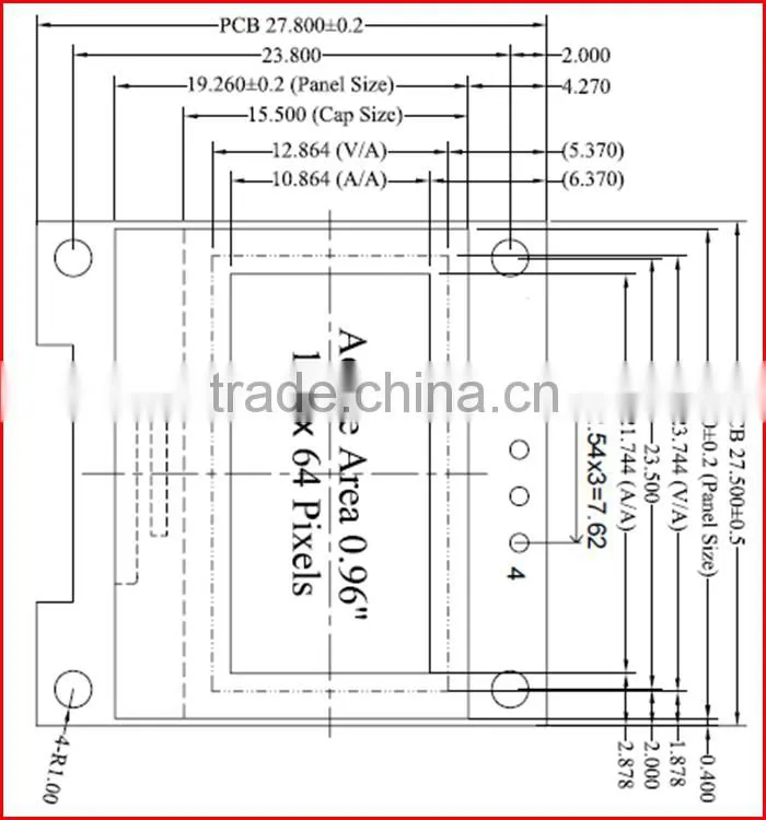 0.96inch 128*64 oled light display with 4 pins IIC interface board