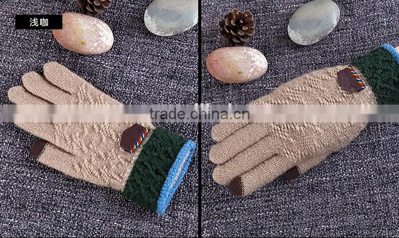 Hotsale Premium Woolen Yarn Knitted Contrast Color Touch Screen Gloves For Boys