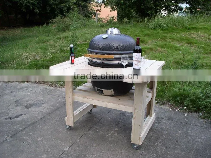 BBQ wooden movable table trolley