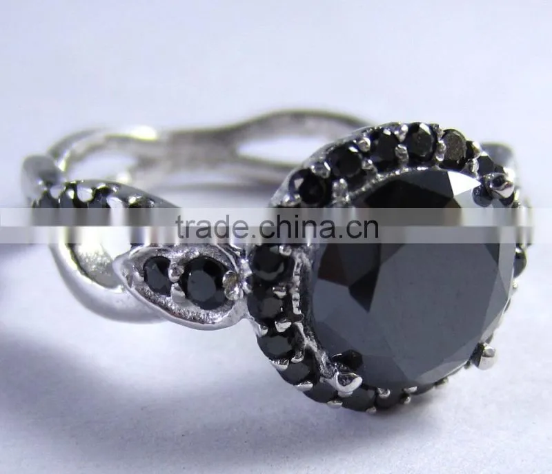 Certified 0.47 Ct Natural Black & White Diamond 14k Solid Gold Wedding Ring