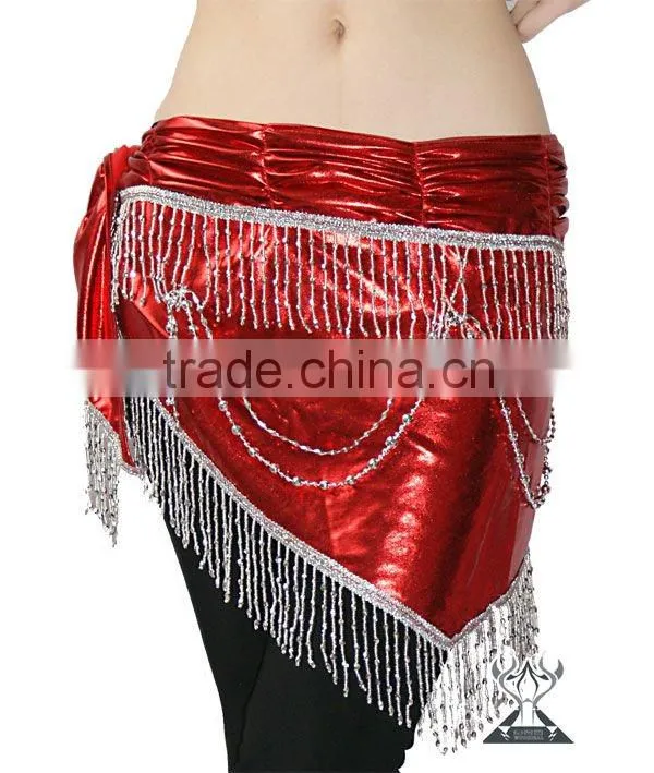 Wuchieal Golden and Silver Beaded and Tassel Belly Dance Hip Scarf QC0441