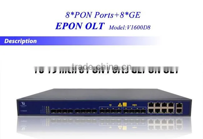 GEPON OLT 8 PON Port 1U 8GE and 8SFP Slots Interface for Uplink Supported 128 ONUs under 1:64 Splitter Ratio