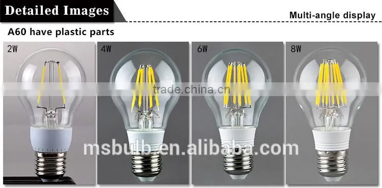 alibaba china A60 led bulb 5w , energy saving A60 filament led bulb with glass body