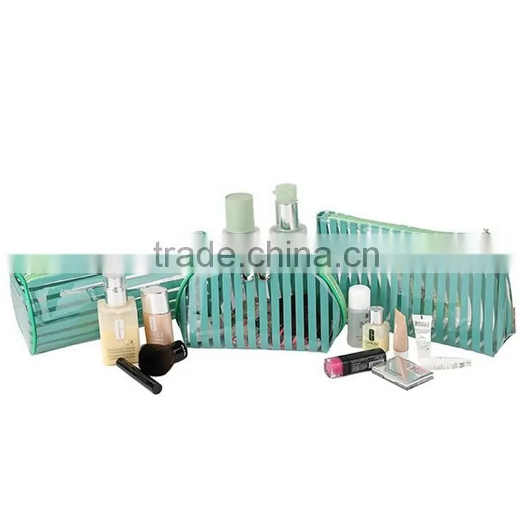 3pcs Stripe PVC Transparent Toiletry Bag Portable Travel Cosmetic Bag Set