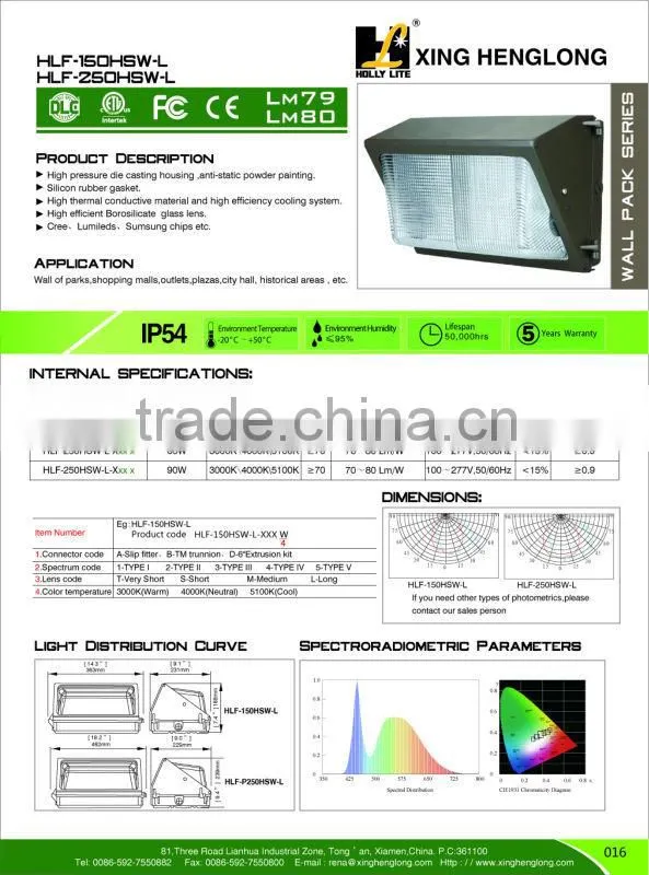 Led wall pack light 40W,60W,90W with DLC and ETL approval