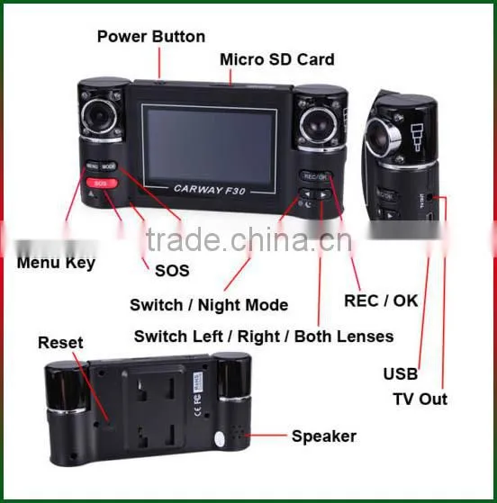 2.7 inch digital zoom dual-lens install camera in car