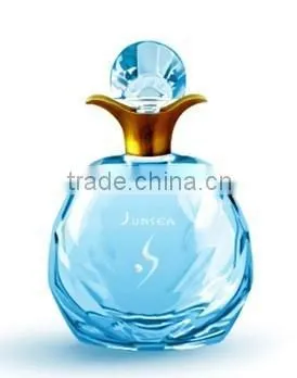 2016 Hot selling round shape and pure blue crystal perfume bottle