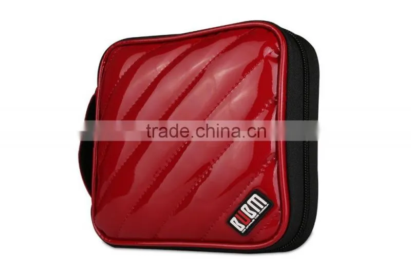 Hot Sale BUBM PU Leather Red zipper Hand Bag CD Box,CD DVD Case