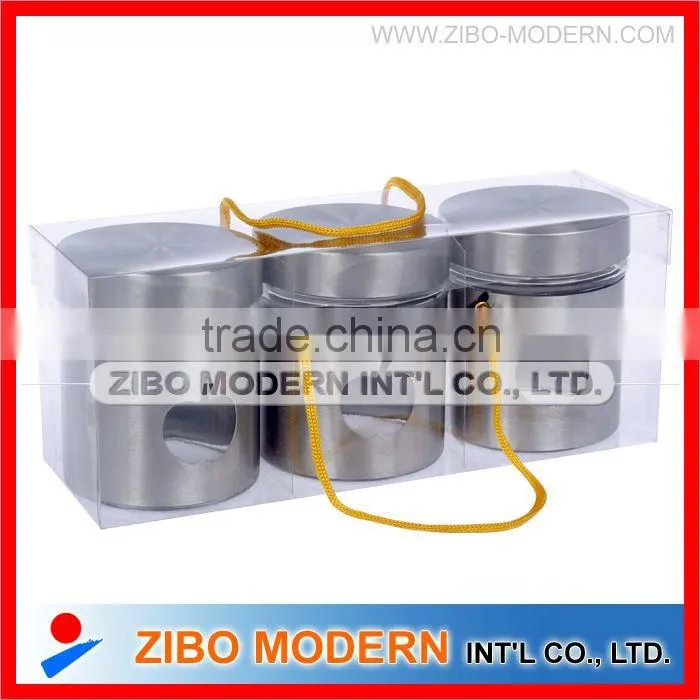 high quality glass canister set with metal coating