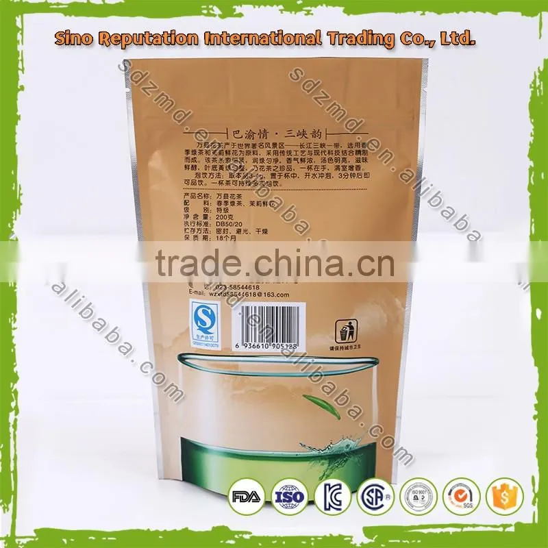 High Quality chinese plastic Tea packaging Bag with zipper top