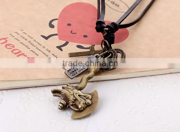 N0017 wholesale leather necklace fashionable design mens leather necklace