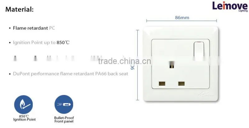 universal energy saving ac 220v wall socket with fuse