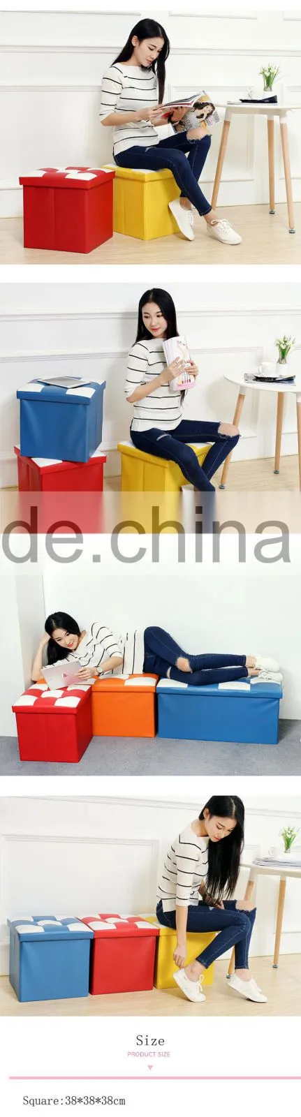Waterproof square Faux Leather Folding Seat Foot Stool Storage Box