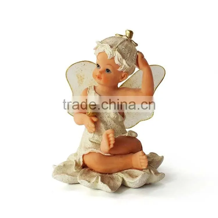 Polyresin smiling sitting angel figurine