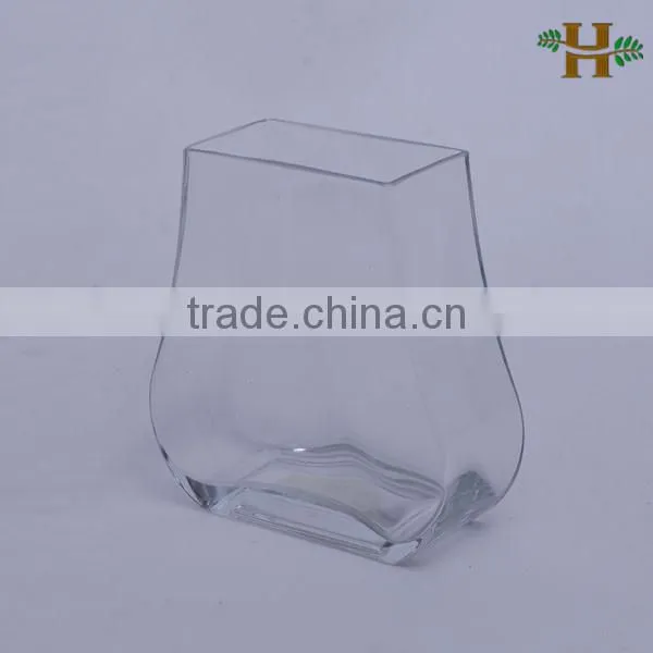 special shaped glass vases, colored square open glass vases