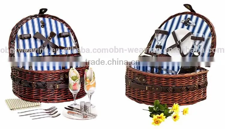 Handwoven eco-friendly cheap antique mini wicker oval picnic basket for 2 persons