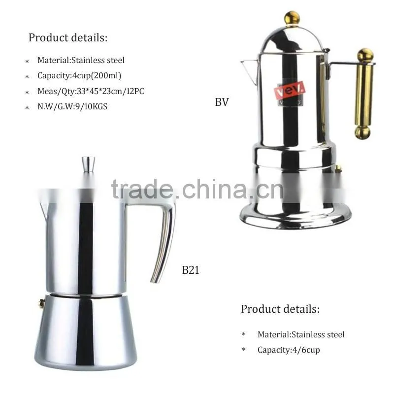 4/6cup stainless steel electric moka espresso stove top moka coffee maker