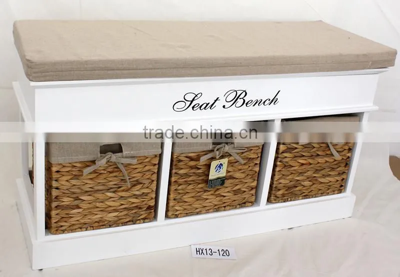 wooden shoe cabinet bench in brown with cushion storage unit