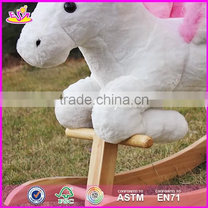 2017 new design toddlers pink wooden plush rocking horse W16D072