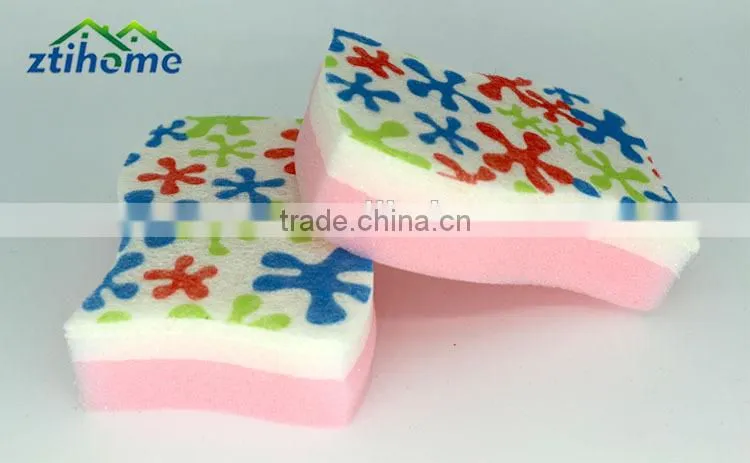 Printed Sponge Kitchen Bowl Dish Pot Wash Scrub Cleaning Pads,3pcs as one pack