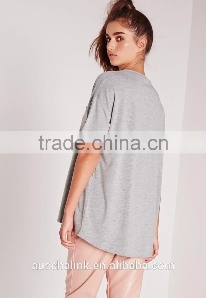 overseas women pocket front grey color oversized t shirts