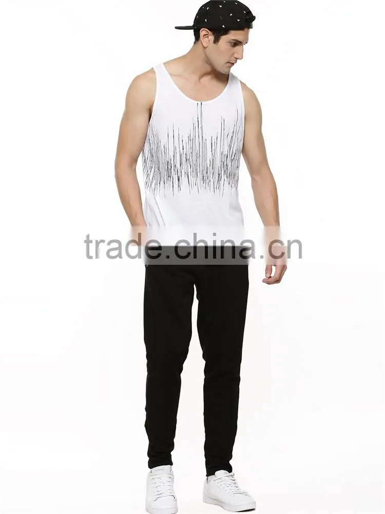 Fashion pulse print vest wholesale sleeveless hoodie stringer vest