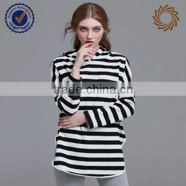 Longline curve hem striped cute hoodies for women
