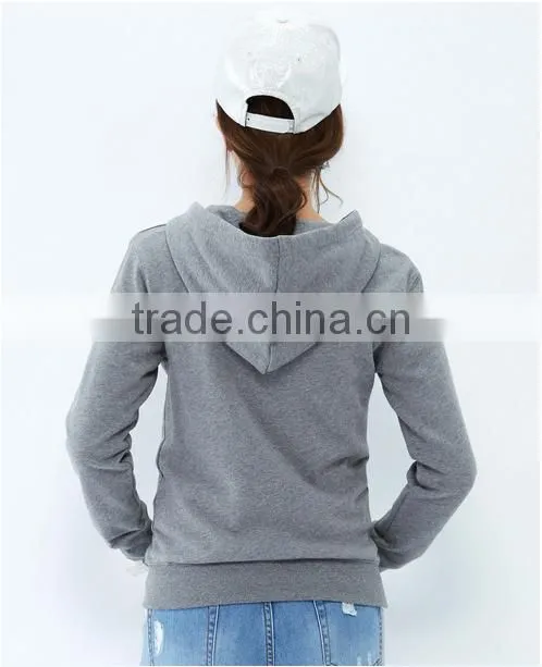 Female section hemp grey cultivate one's morality version hooded cardigan fleece jacket