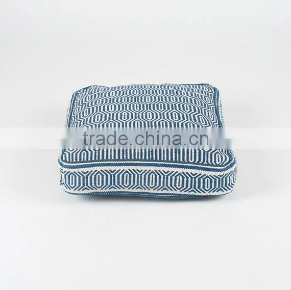 Navy Blue and Light Blue Geometric Square Dog Bed