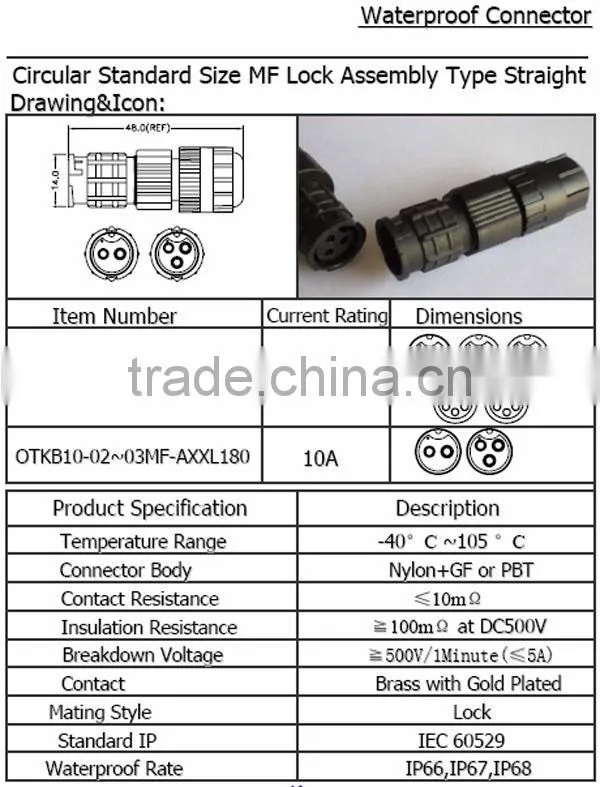 Circular standard size MF lock assemble type straight Waterproof Connector