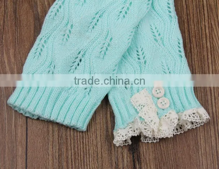 Women's Crochet Knit With Button Leg Warmers Lace Trim Cuffs Boot Socks